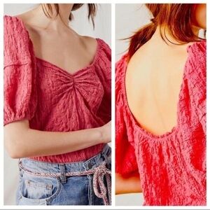 NWT Intimately Free People Pink Puff Sleeve Magic Hour Bodysuit XS
